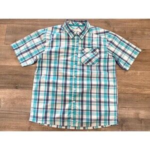 Simms Mens L Multicolor Cotton Blend Fishing Short Sleeve Pocket Button Up Shirt